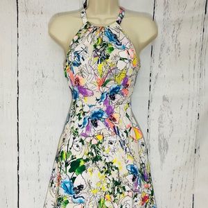 Express Beautiful  Floral print, fit and flare, halter neck dress size 0